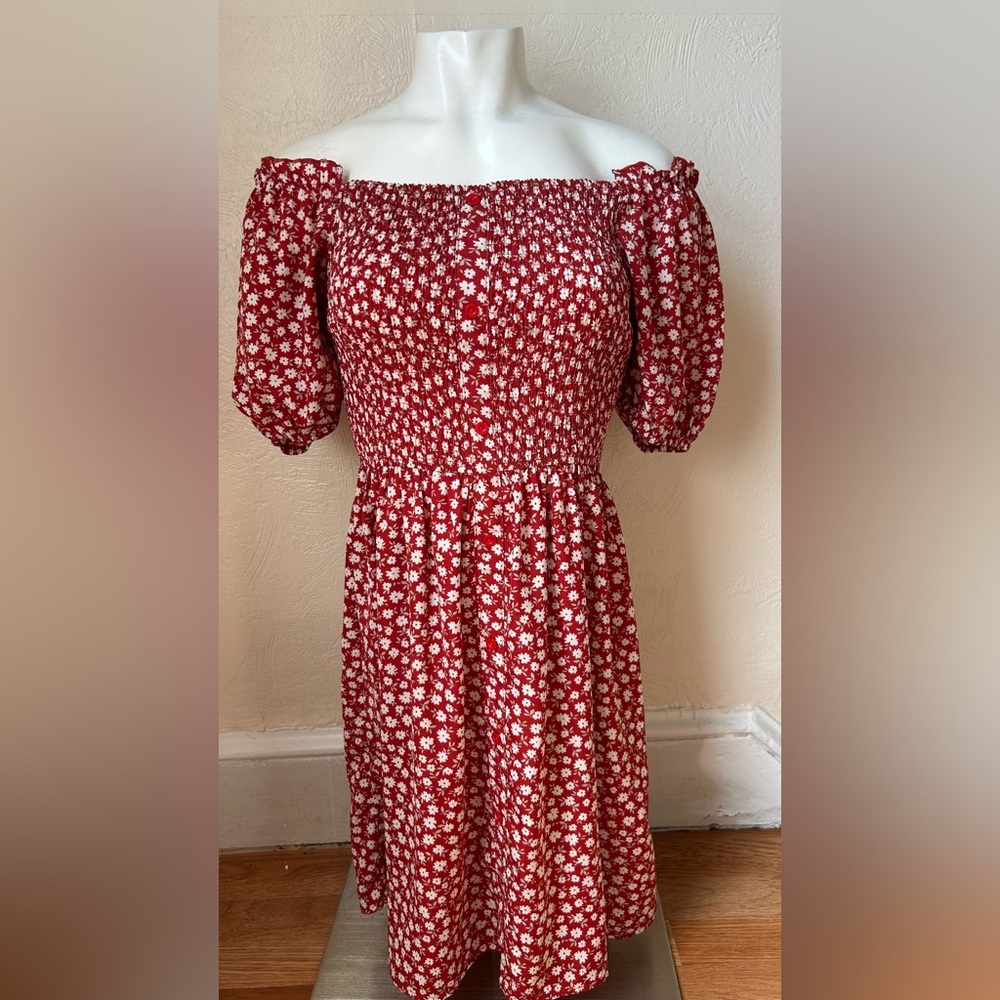 Chic Red Floral Long Sleeve Dress